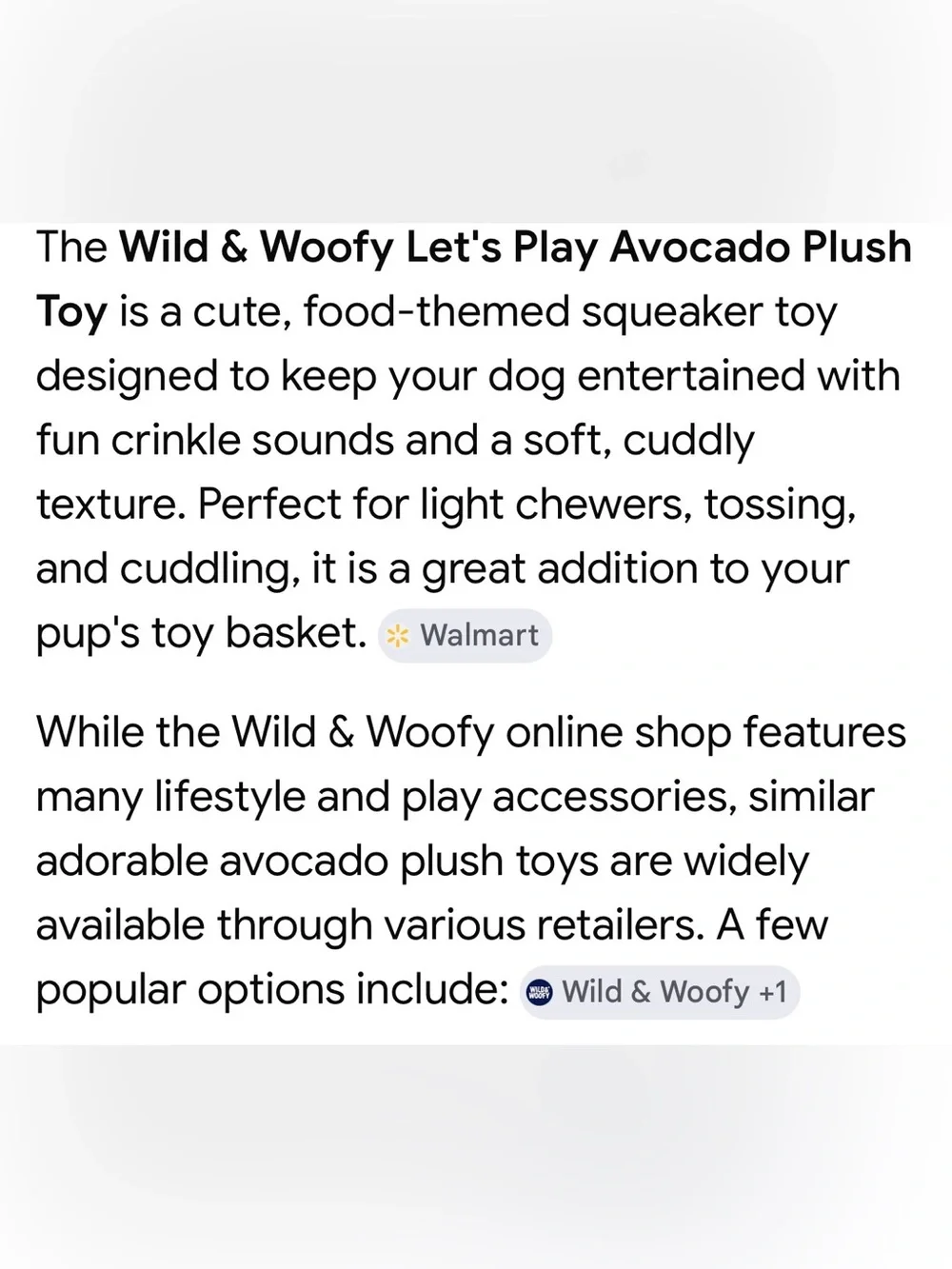 Wild & Woofy LETS PLAY! Avacado Plush Squeak Toy Small & Medium Dogs Durable NWT
